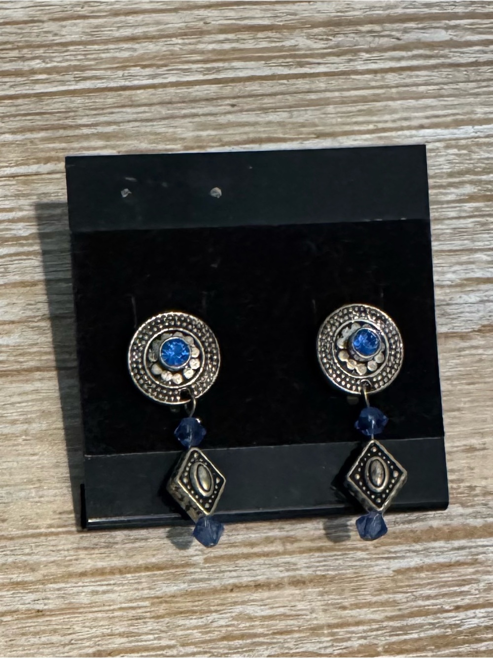 Blue Stone and Silver-Tone Drop Earrings
